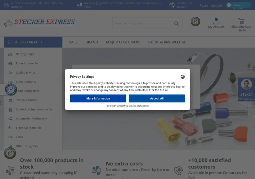 Schermata della pagina offerta di Stecker Express