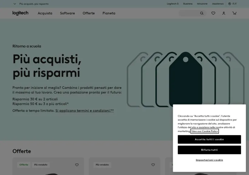 Schermata della pagina offerta di Logitech