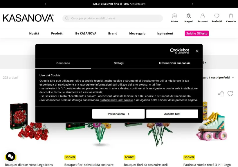 Schermata della pagina offerta di Kasanova