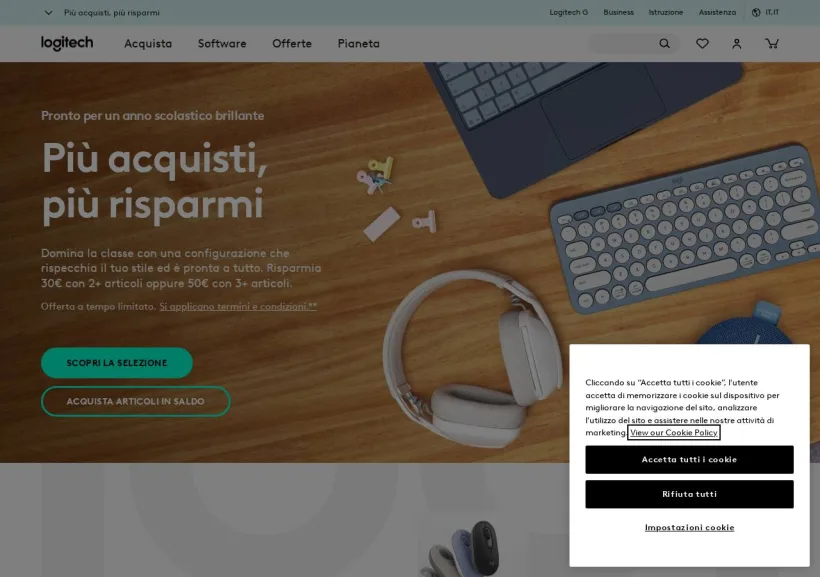 Schermata della pagina offerta di Logitech