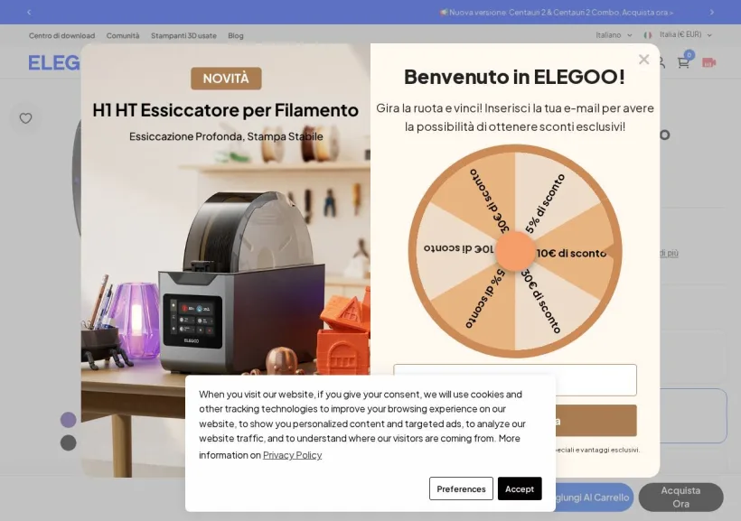 Schermata della pagina offerta di ELEGOO