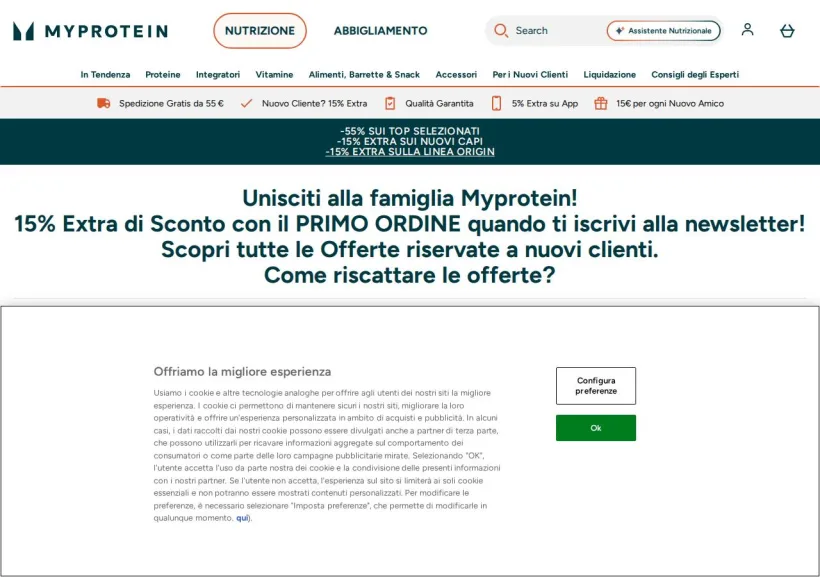 Schermata della pagina offerta di MyProtein
