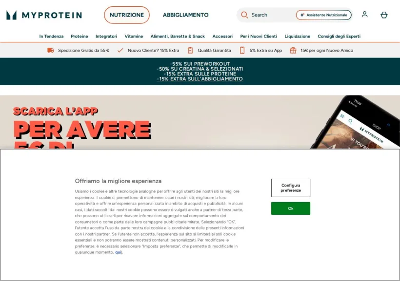Schermata della pagina offerta di MyProtein