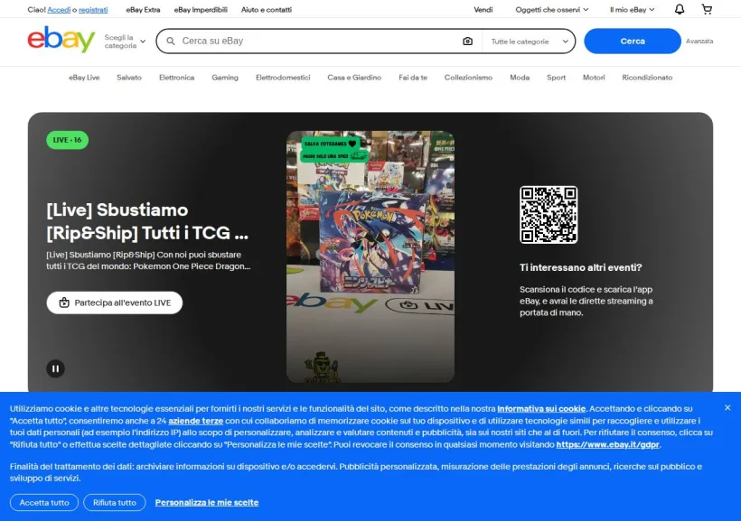 Schermata della pagina offerta di eBay