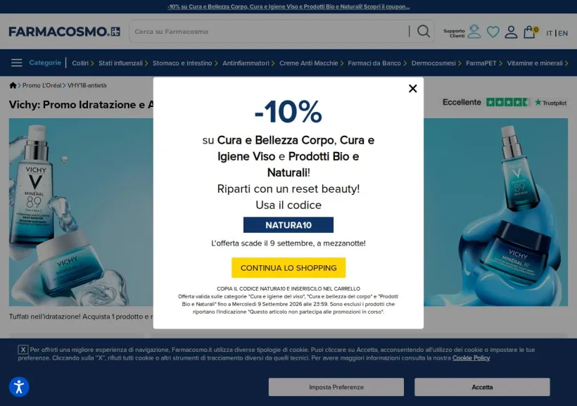 Schermata della pagina offerta di Farmacosmo