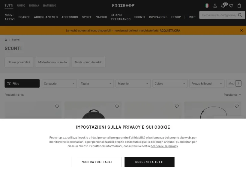 Schermata della pagina offerta di Footshop