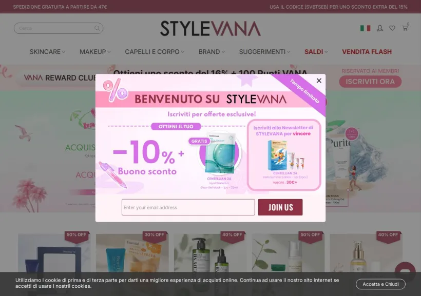 Schermata della pagina offerta di Stylevana