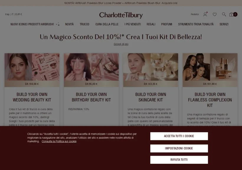 Schermata della pagina offerta di Charlotte Tilbury