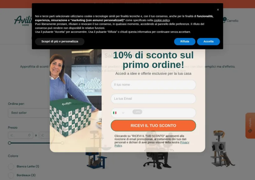 Schermata della pagina offerta di Avilia Home