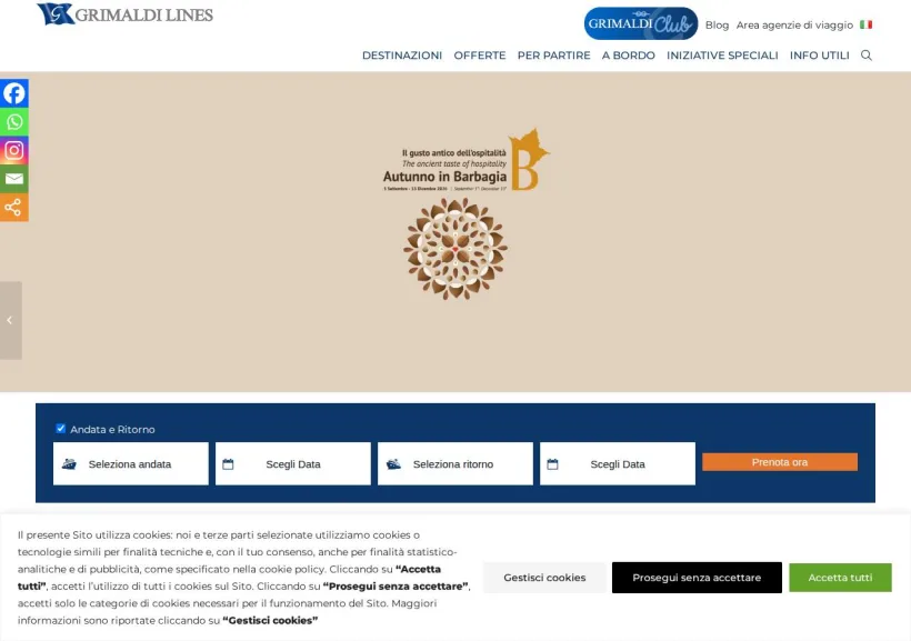 Schermata della pagina offerta di Grimaldi Lines