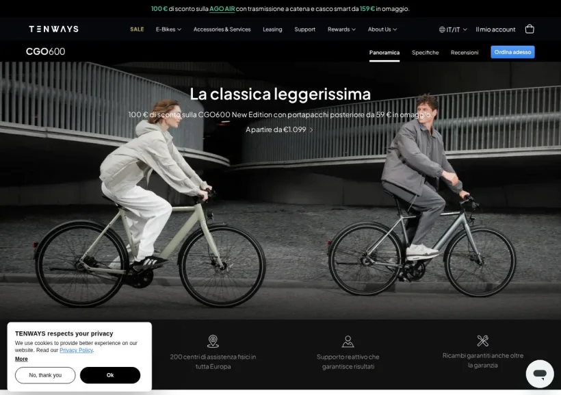 Schermata della pagina offerta di Tenways