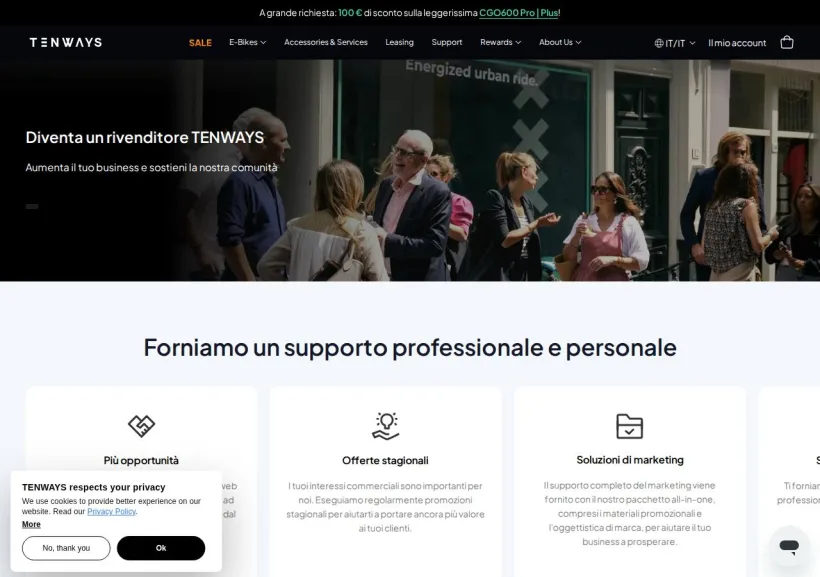 Schermata della pagina offerta di Tenways