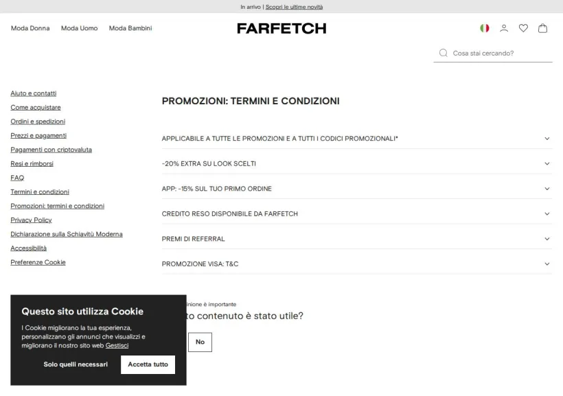 Schermata della pagina offerta di Farfetch