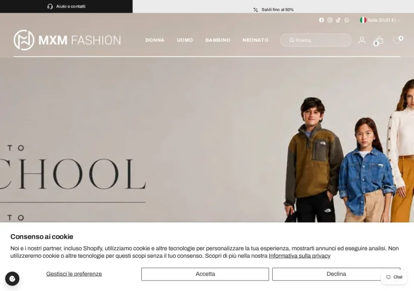 Schermata della pagina offerta di MXM Fashion
