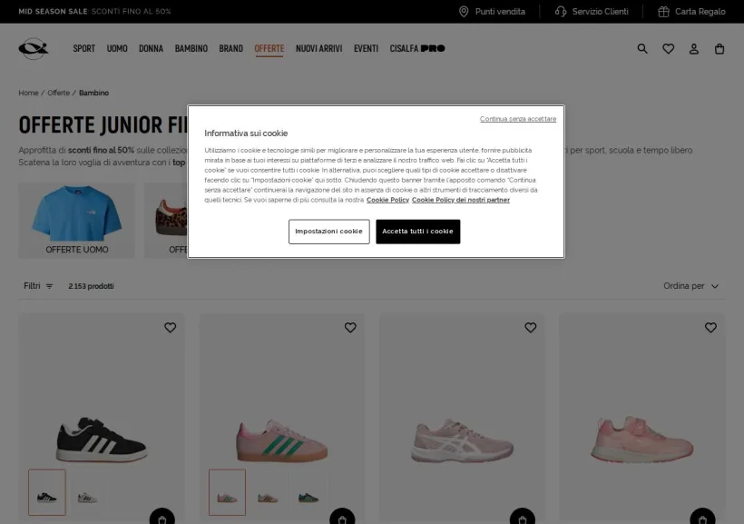 Schermata della pagina offerta di Cisalfa
