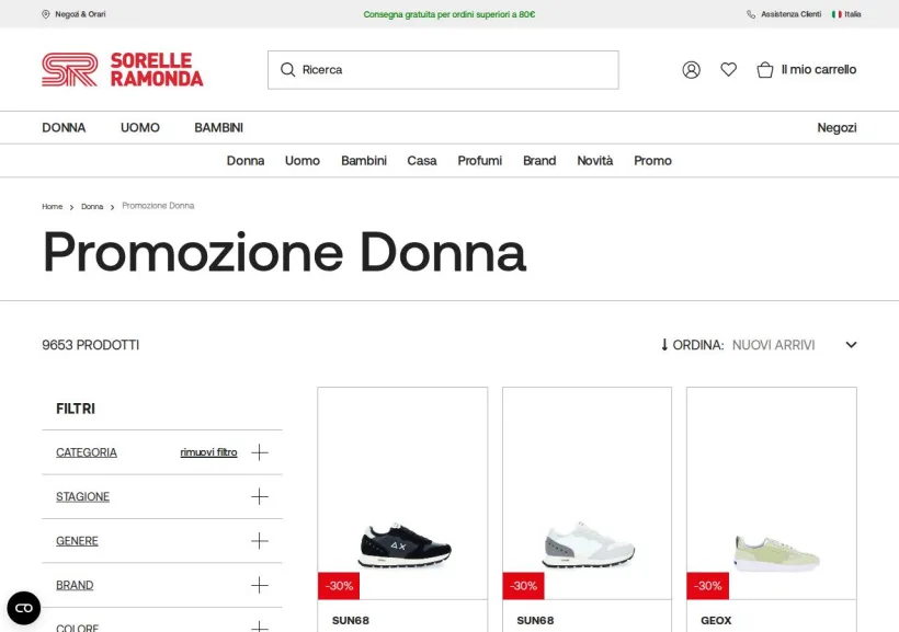 Schermata della pagina offerta di Sorelle Ramonda
