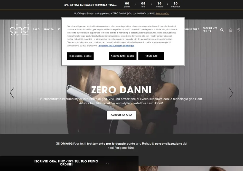 Schermata della pagina offerta di GHD