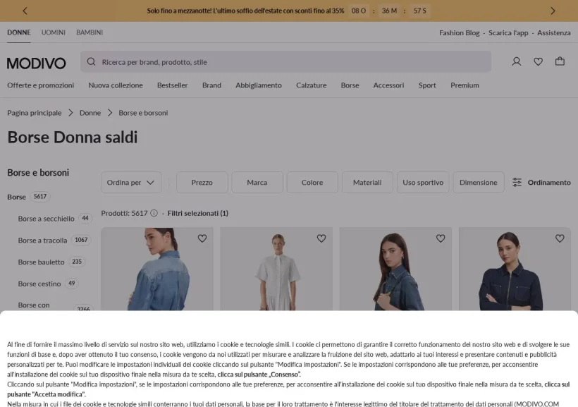 Schermata della pagina offerta di Modivo