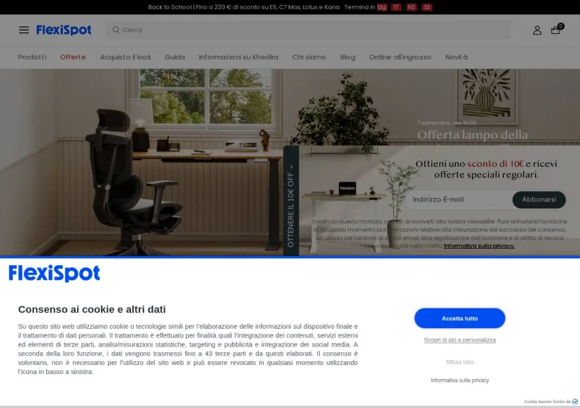 Schermata della pagina offerta di Flexispot