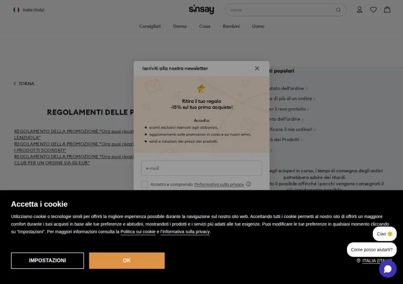 Schermata della pagina offerta di Sinsay