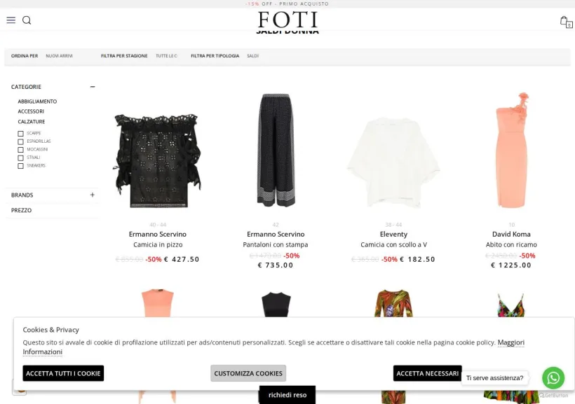 Schermata della pagina offerta di Foti