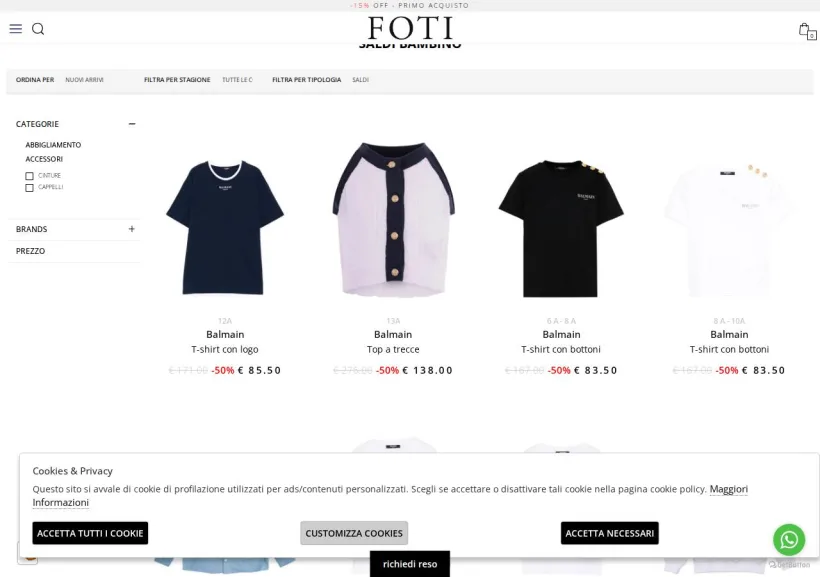 Schermata della pagina offerta di Foti