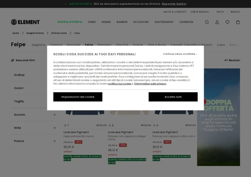 Schermata della pagina offerta di Element