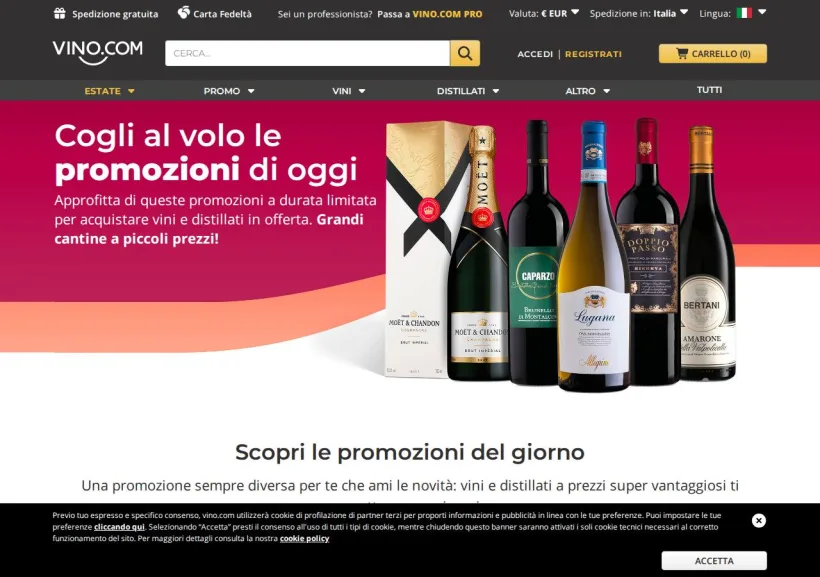 Schermata della pagina offerta di Vino.com