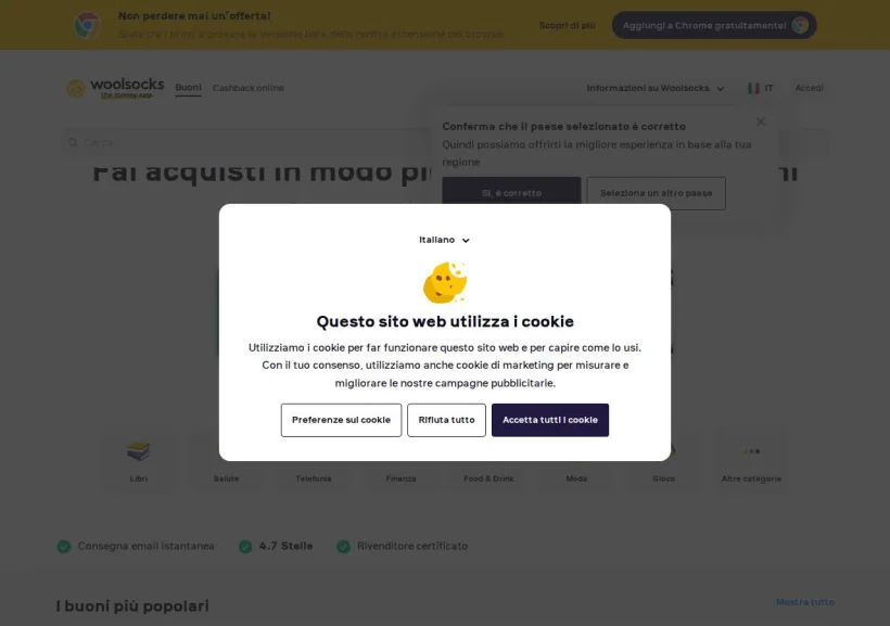 Schermata della pagina offerta di Woolsocks