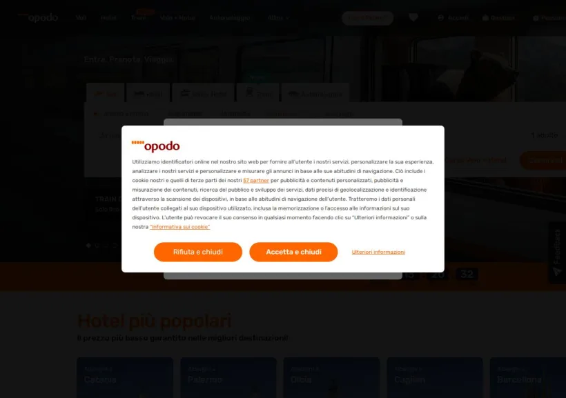 Schermata della pagina offerta di Opodo