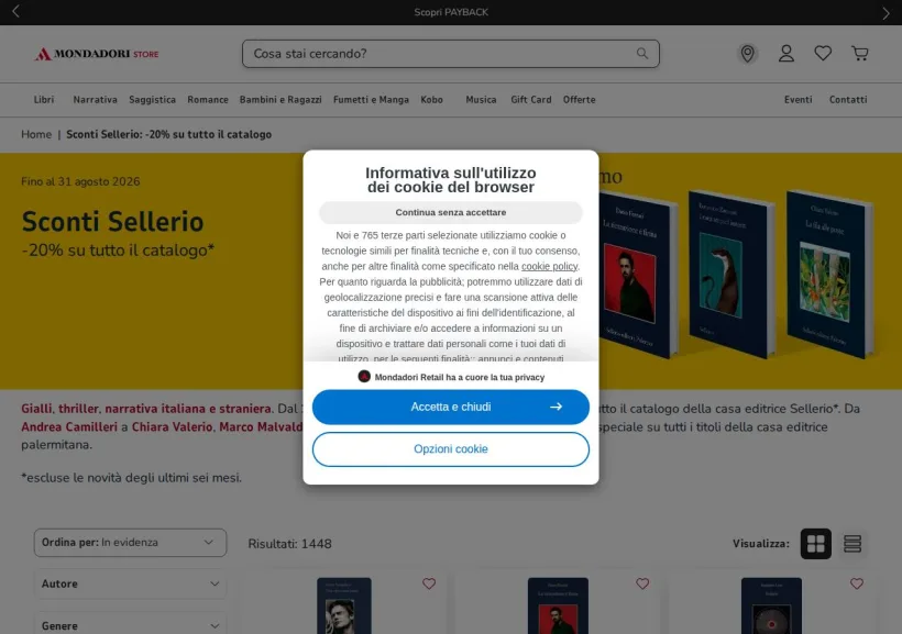 Schermata della pagina offerta di Mondadori Store
