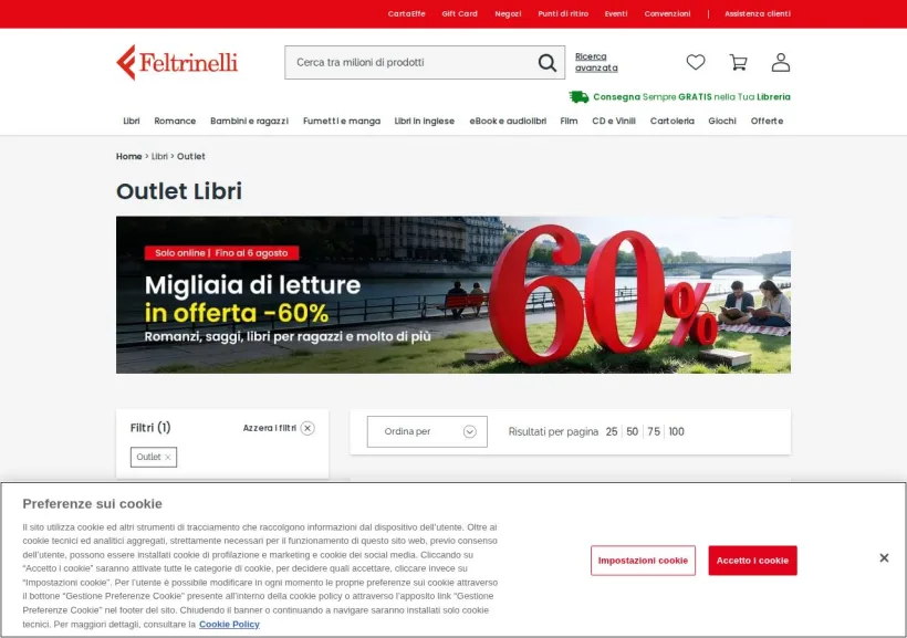 Schermata della pagina offerta di La Feltrinelli