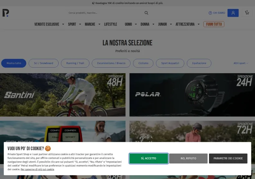 Schermata della pagina offerta di Private Sport Shop