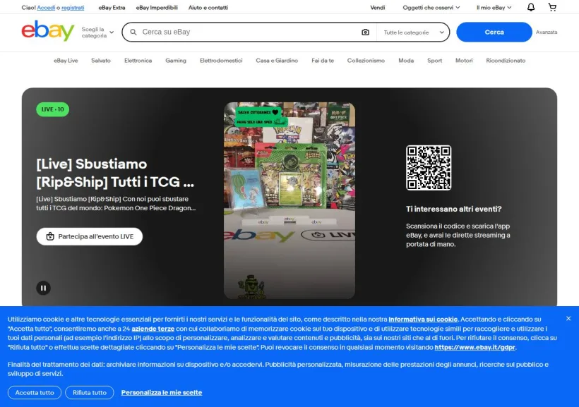 Schermata della pagina offerta di eBay