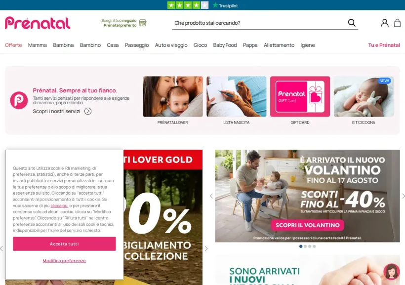 Schermata della pagina offerta di Prenatal