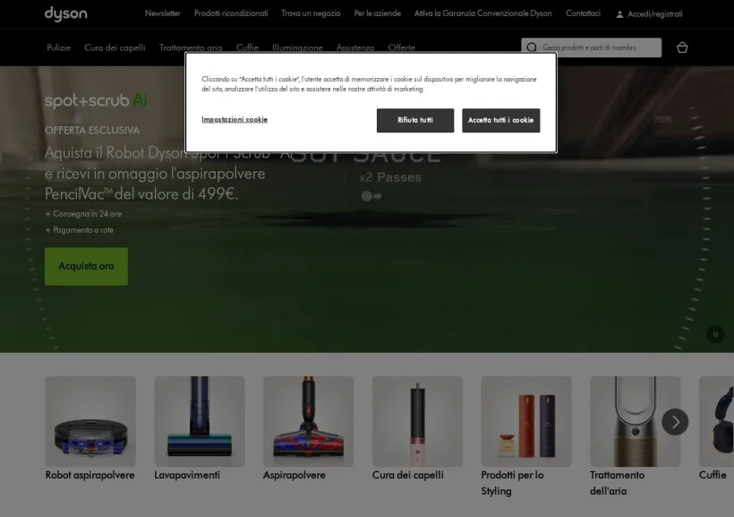 Schermata della pagina offerta di Dyson