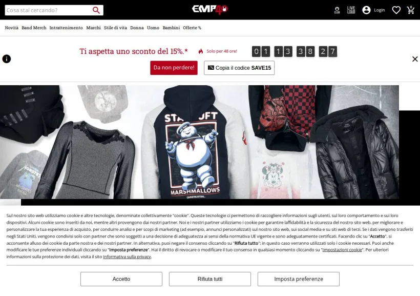 Schermata della pagina offerta di EMP Italia