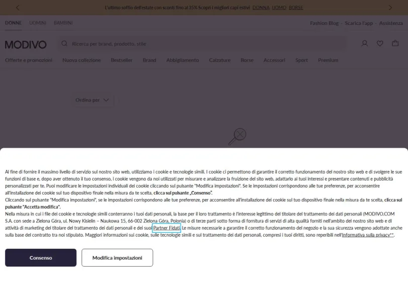 Schermata della pagina offerta di Modivo