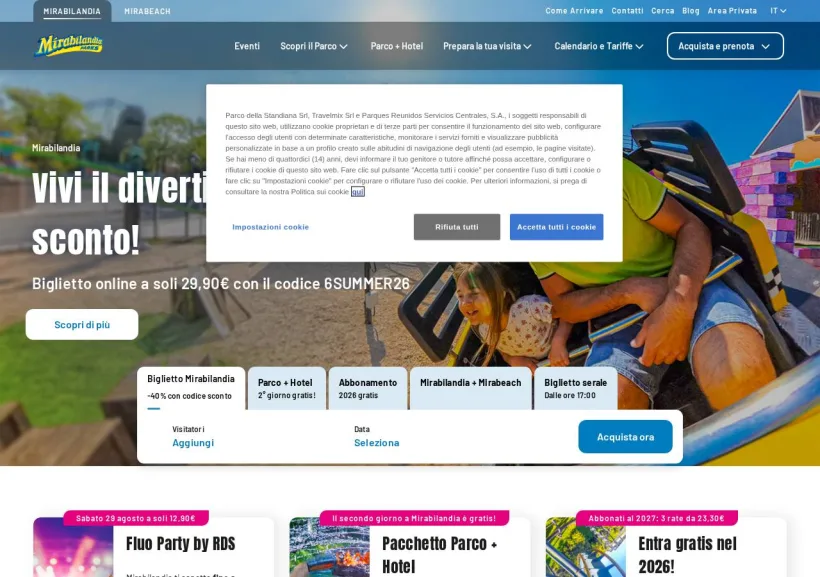 Schermata della pagina offerta di Mirabilandia