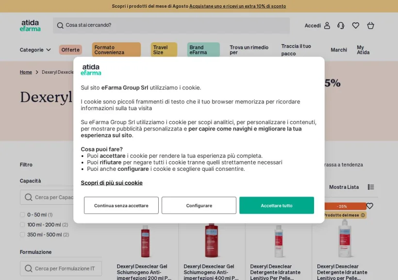 Schermata della pagina offerta di eFarma