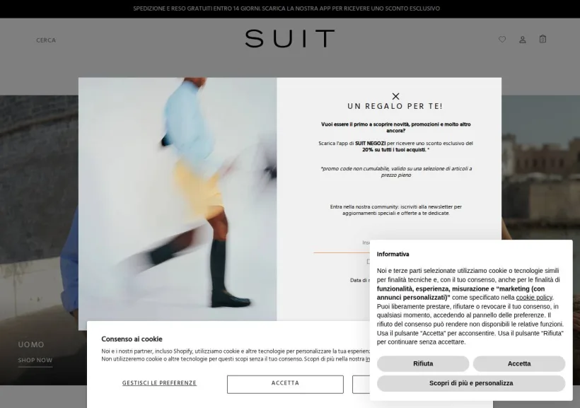 Schermata della pagina offerta di Suitnegozi
