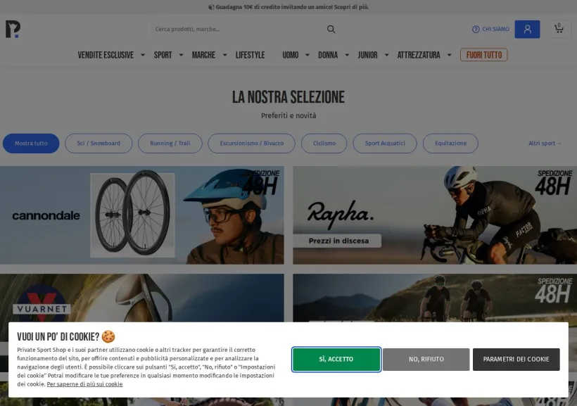 Schermata della pagina offerta di Private Sport Shop