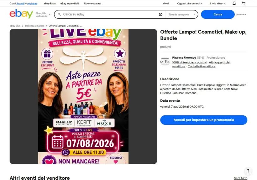 Schermata della pagina offerta di eBay