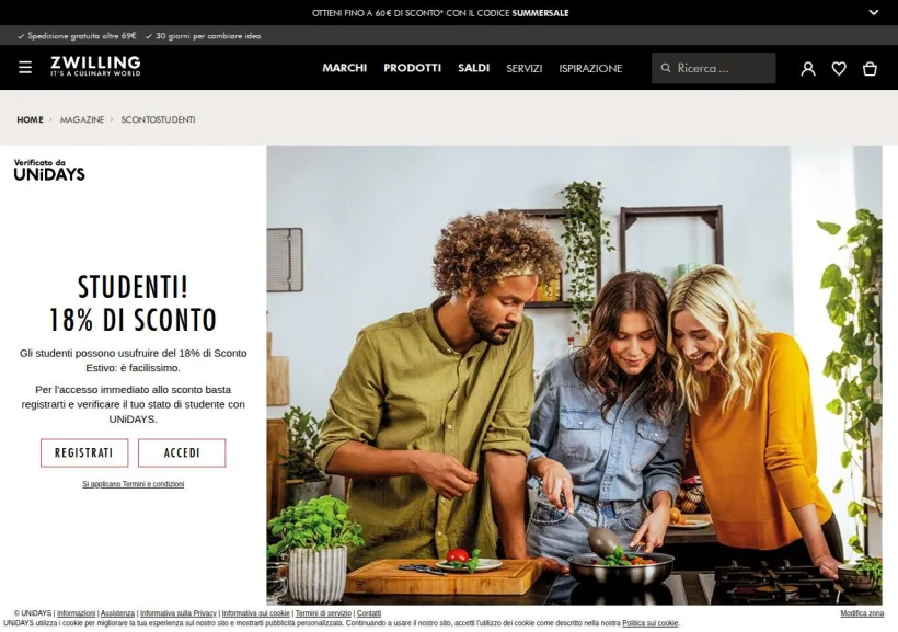 Schermata della pagina offerta di Zwilling