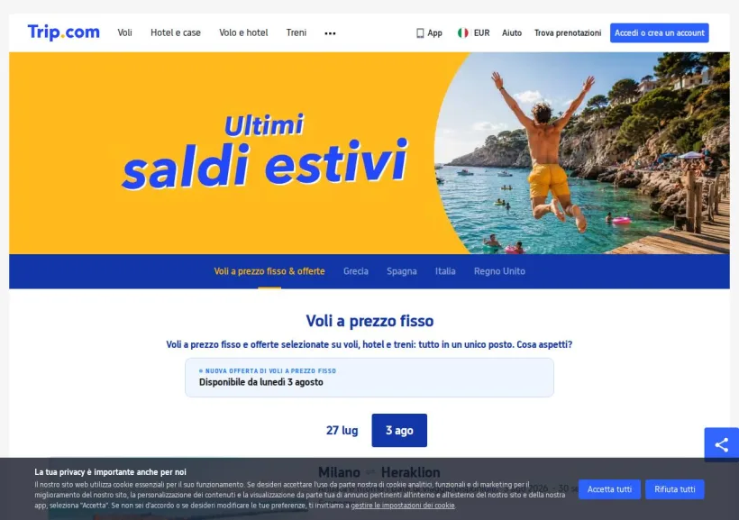 Schermata della pagina offerta di Trip.com