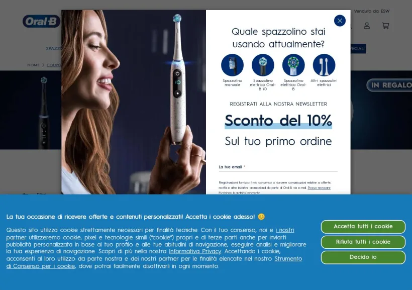 Schermata della pagina offerta di Oral-B