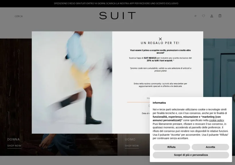 Schermata della pagina offerta di Suitnegozi