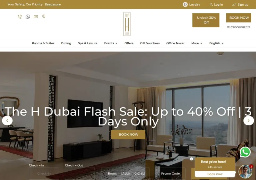 Schermata della pagina offerta di The H Dubai