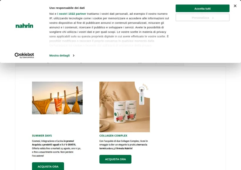 Schermata della pagina offerta di Nahrin