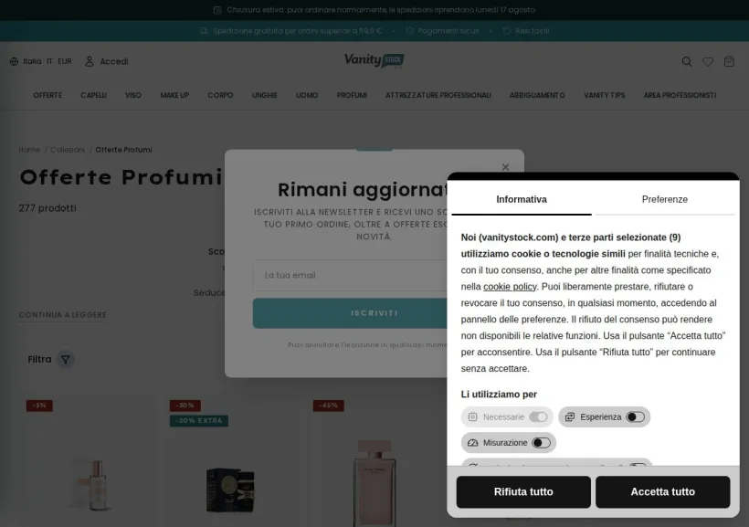 Schermata della pagina offerta di VanityStock.com